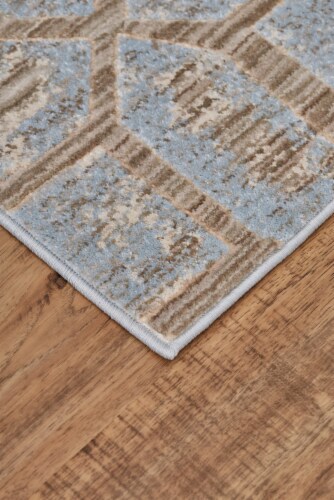 Feizy Rugs Ice Blue/Taupe Milton Modern Metallic Geometric Runner Rug Perspective: left