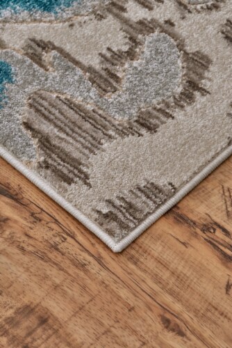 Feizy Keats Abstract Ikat Print Accent Rug - Crystal Teal/Taupe Perspective: left