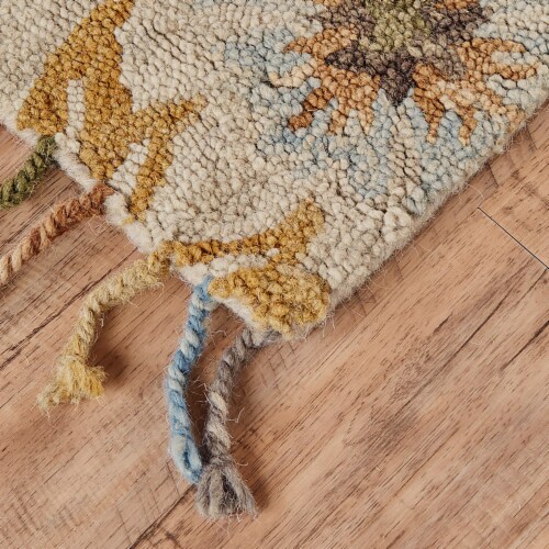 Feizy Abelia Tufted Suzani Wool Area Rug - Golden Olive/Vermilion Perspective: left