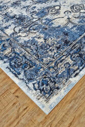 Feizy Rugs Milton Distressed Medallion Area Rug - Classic/Ice Blue Perspective: left