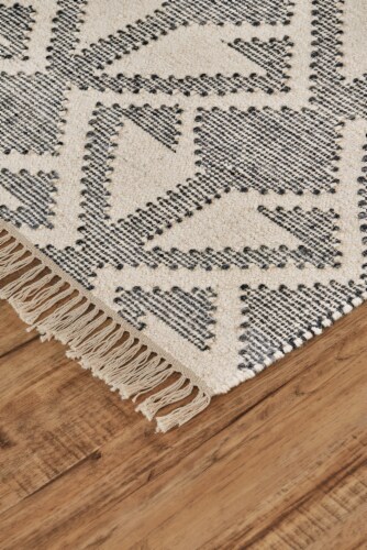 Feizy Rugs Savona Bohemian Geometric Flatweave Area Rug - Dark Gray/Ivory Perspective: left