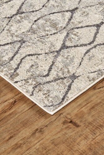 Feizy Kano Contemporary Distressed Area Rug - Ivory/Charcoal Perspective: left