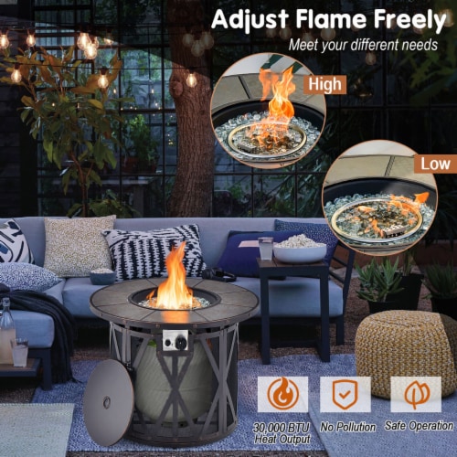 Gymax 32 Patio Round Fire Pit Table 30,000 BTU Propane Gas w/ Fire Glasses Perspective: left