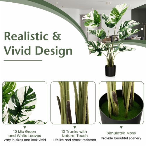 4FT Artificial Monstera Deliciosa Tree 2-Pack Fake Plant Faux Tree for Decor Perspective: left