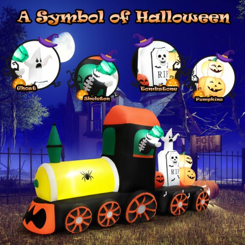 Costway 8ft Long Halloween Inflatable Skeleton Ride on Train LED Lighted Halloween Decor Perspective: left
