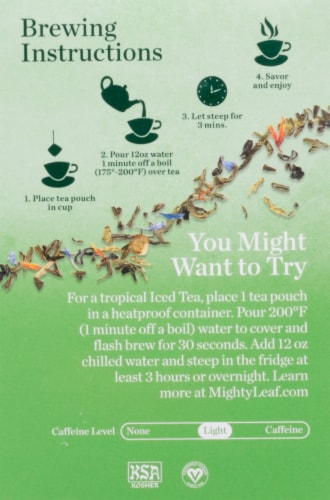 Mighty Leaf® Green Tea Tropical Stitched Pouches Perspective: left