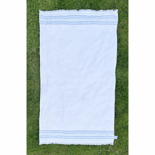 Agora of Smyrna - Premium Turkish Bath Towel Cotton & Bamboo Blend, White & Blue - Single Perspective: left