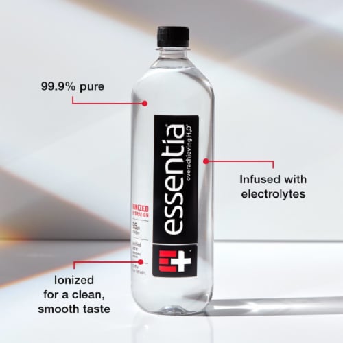 Essentia Purified Alkaline with Electrolytes Bottled Water Perspective: left