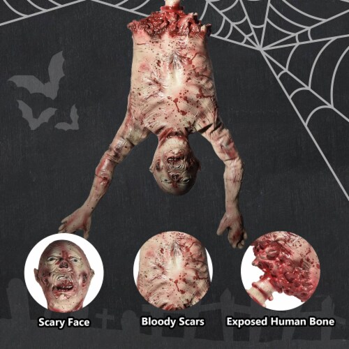 37 Animated Halloween Prop Half Body Skinned Hanging Corpse Torso Haunted House Decor Perspective: left