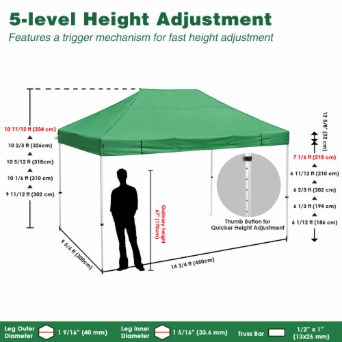 Instahibit 10x15ft Pop Up Canopy Tent Commercial Instant Shelter 550D Oxford Canopy with Perspective: left