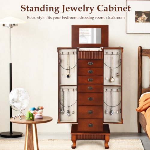 Slickblue Wooden Jewelry Armoire Cabinet Storage Chest with Drawers and Swing Doors 1 Unit Foods Co