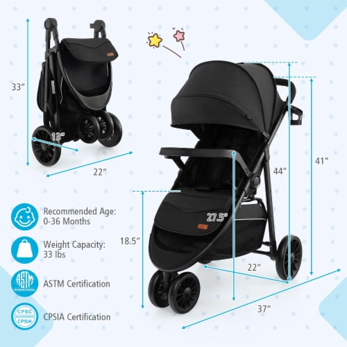 Slickblue Baby Jogging Stroller with Adjustable Canopy for Newborn Black 1 Unit Mariano s