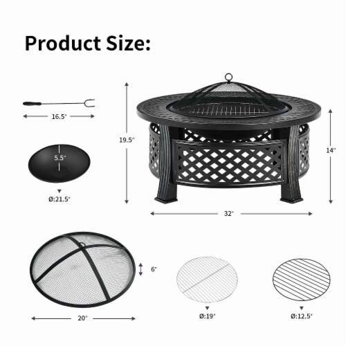 Slickblue Outdoor Fire Pit with BBQ Grill and High-temp Resistance Finish Perspective: left