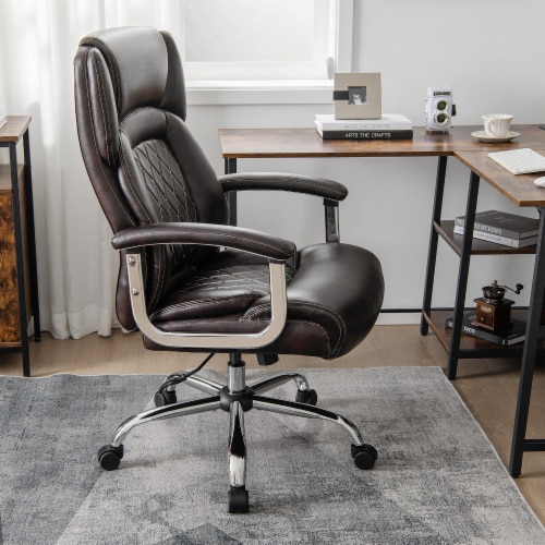 Slickblue Height Adjustable Big and Tall Office Chair Computer Desk Chair with Metal Base Perspective: left