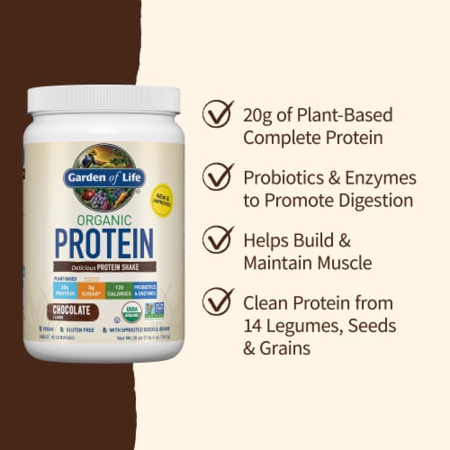 Garden of Life Organic Protein Shake to Help Build & Maintain Muscle 20g Protein Chocolate Powder Perspective: left