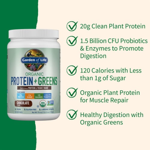 Garden of Life Organic Protein & Greens 20g Vegan Protein + 6 Veggies Chocolate Powder Perspective: left