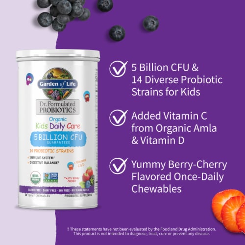 Garden Of Life® Organic Kids Daily Care Berry Cherry Flavor Probiotic Chewables Perspective: left