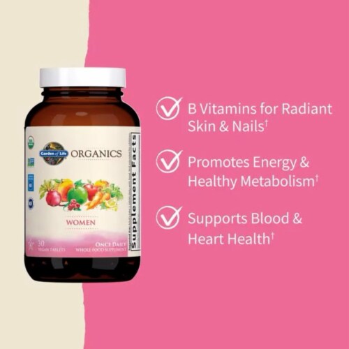 Garden of Life Organics Women's Multi, One a Day for Health, Energy, Beauty, 30 Vegan Tablets Perspective: left