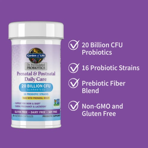 Garden of Life Dr. Formulated Prenatal & Postnatal Daily Care Probiotics for Mom & Baby, Capsules Perspective: left