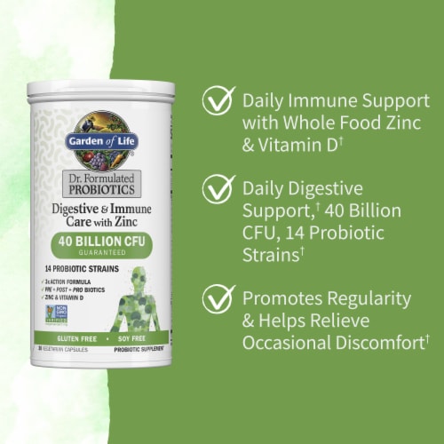 Garden of Life® Digestive & Immune Care + Zinc Dr. Formulated Probiotic Vegetarian Capsules Perspective: left