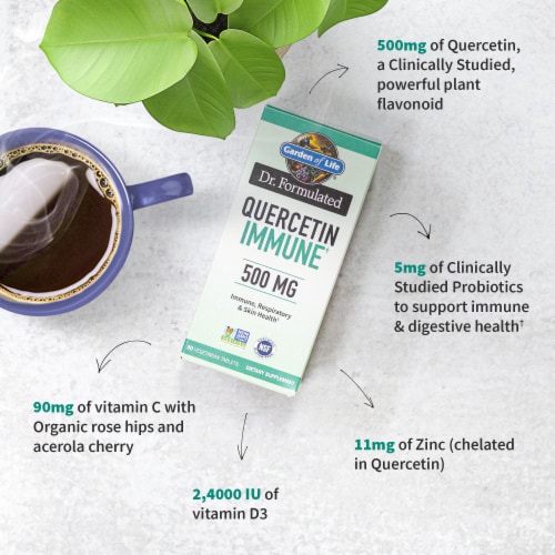 Garden of Life® Dr. Formulated Quercetin Immune Vegetarian 500mg Tablets Perspective: left