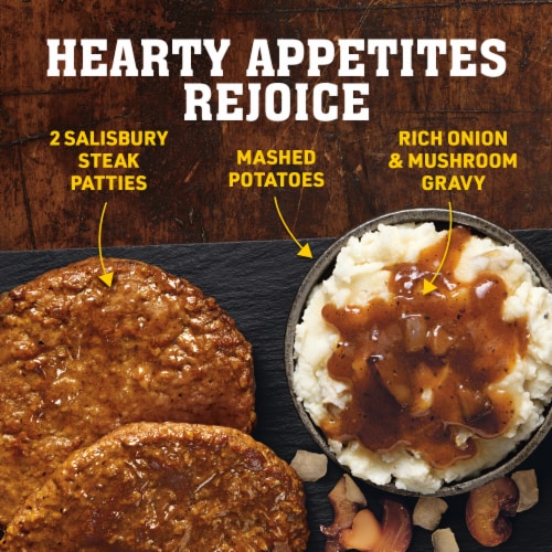 Hungry-Man Double Meat Smothered Salisbury Steak Mashed Potatoes and Gravy Protein Bowl Frozen Meal Perspective: left