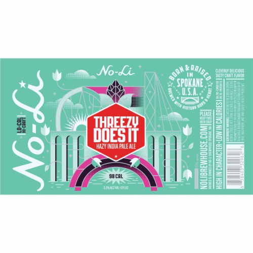 No-Li Threezy Does It Hazy IPA Craft Beer Perspective: left