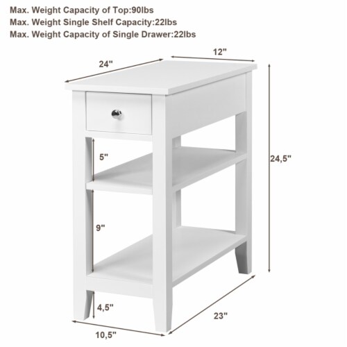 Set of 2 3Tier Nightstand Bedside Side End Table w/Double Shelves Drawer White Perspective: left