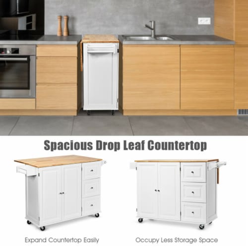 Gymax Drop-Leaf Kitchen Island Trolley Cart Wood Storage Cabinet w/ Spice Rack Black Perspective: left