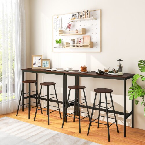 3-Piece Bar Table Set Pub Kitchen Dining Table w/ 2 Round Stools Black & Brown Perspective: left