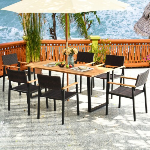 Gymax 7PCS Patio Garden Dining Set Outdoor Dining Furniture Set w