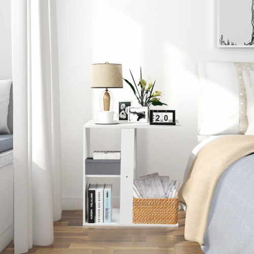 3 tier Side Table W Storage Shelf Space saving Nightstand White 1