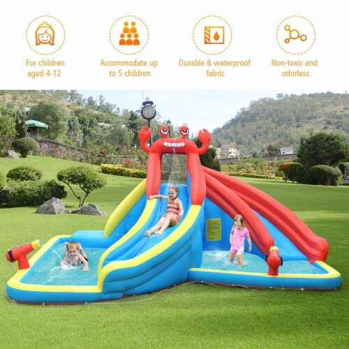 Costway Inflatable Water Slide Crab Dual Slide Bounce House Splash Pool Without Blower Perspective: left