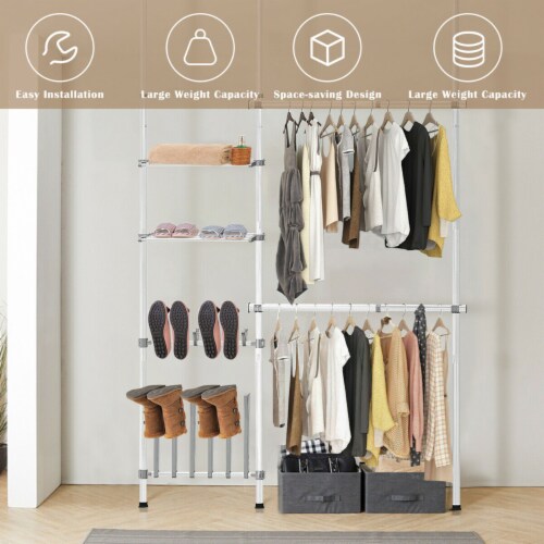 Double 2 Tier Telescopic Garment Rack Cloth Closet Organizer w