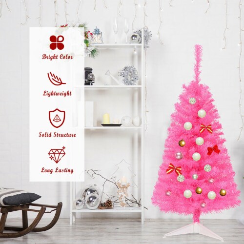 Costway 3 ft Premium Artificial Christmas Mini Tree Holiday Season Pink w/ Plastic Stand Perspective: left