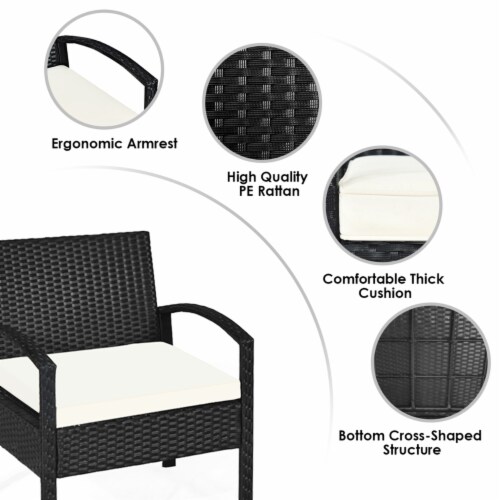 3PCS Patio Rattan Furniture Set Conversation Sofa Cushioned Coffee Table Garden Perspective: left