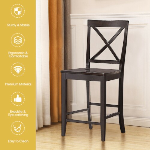 Gymax Set of 2 24'' Counter Height Barstools Kitchen Dining Chairs Rubber Wood Frame Perspective: left