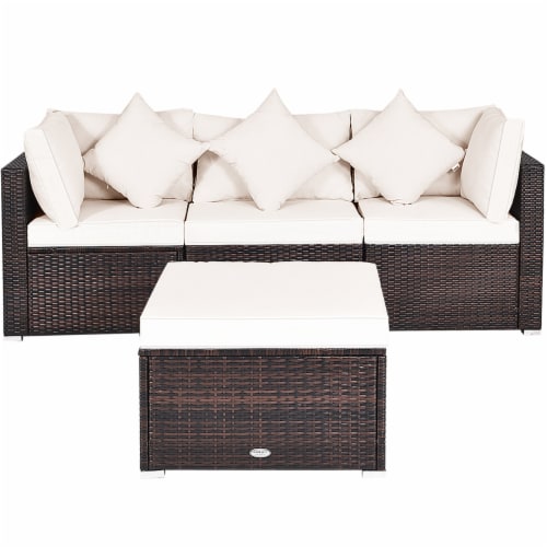 4PCS Rattan Patio Sofa Conversation Set Outdoor Furniture Set w/ Cushion Perspective: left