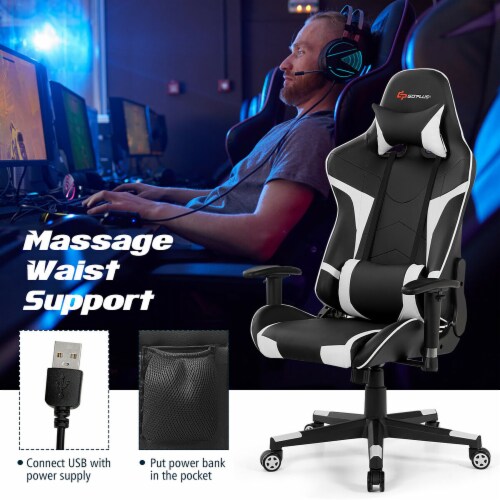 Goplus Massage Gaming Chair Reclining Swivel Racing Office Chair w/Lumbar  Support White, 29 - Kroger