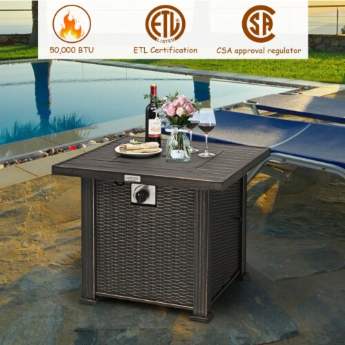Gymax 30 Gas Fire Pit Table 50,000 BTU Square Propane Fire Pit Table W/ Cover Perspective: left