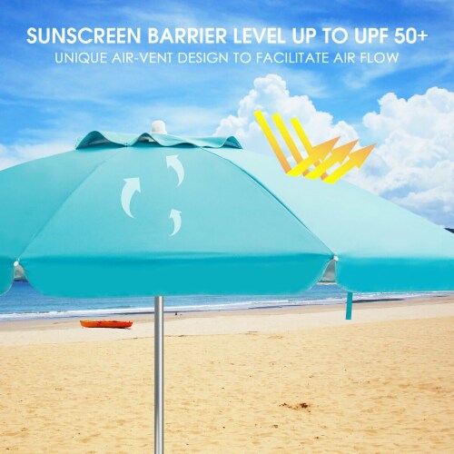 Costway 6.5FT Patio Beach Umbrella Sun Shade Tilt W/Carry Bag Blue Perspective: left
