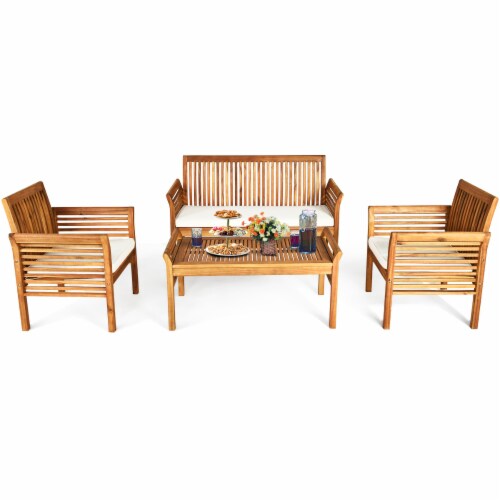 8PCS Wooden Patio Conversation Set Outdoor Furniture Set w/ Cushion Perspective: left