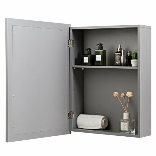 Mirrored Medicine Cabinet Wall-Mounted Bathroom Storage Organizer W/Shelf Grey Perspective: left