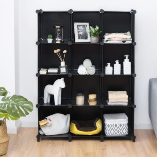 Gymax 12 Cube Storage Organizer Plastic Organizer Units w/ Steel Frame Black Perspective: left