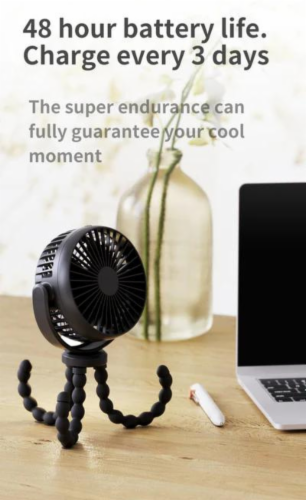 Mini Stroller Fan Clip-on for Baby, Rechargeable, Handheld and USB Cooling Fan Perspective: left