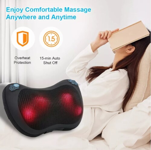 Shiatsu Neck Massager, Heat Deep Tissue Kneading Massage Pillow for Shoulder Full Body Muscle Perspective: left