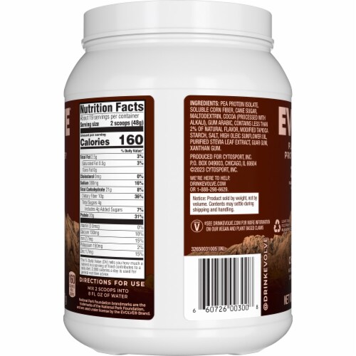 Evolve® Double Chocolate Plant-Based Protein Powder Perspective: left