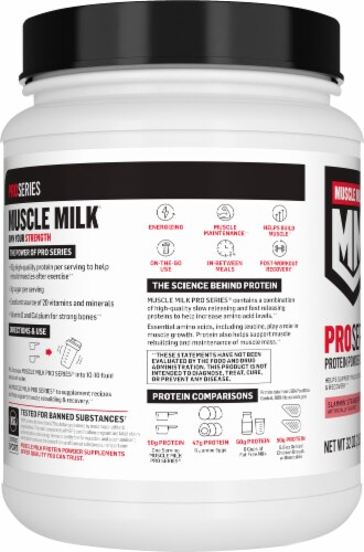 Muscle Milk Pro Series Slammin Strawberry Artificially Flavored Protein Powder Supplement Perspective: left