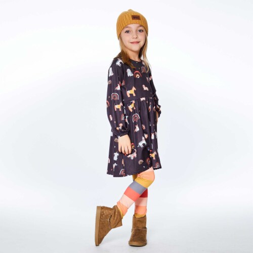 Printed Poodles Long Sleeve Dress Perspective: left