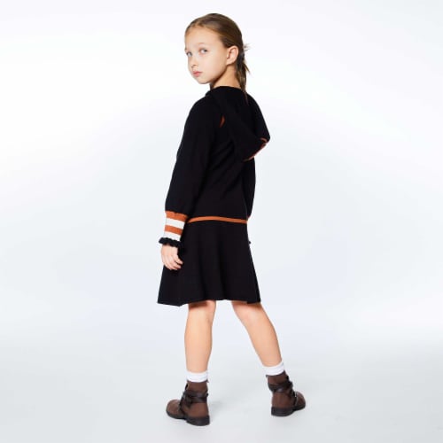 Hooded Knitted Dress With Stripes Perspective: left